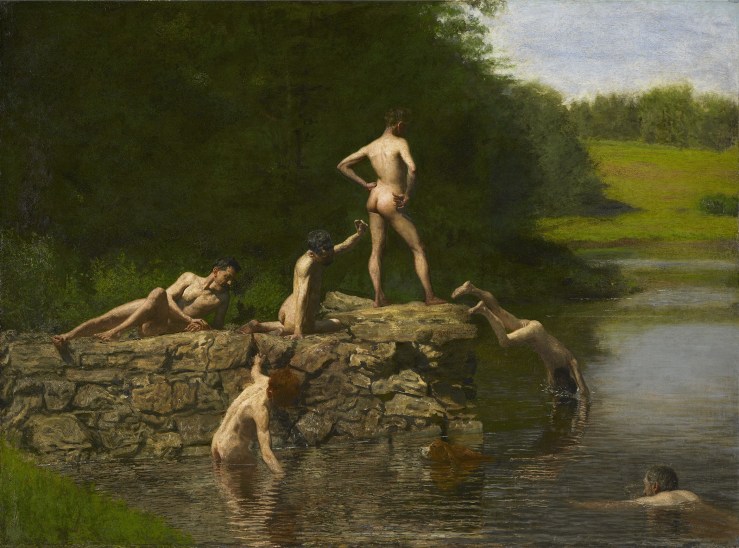 Swimming, 1885, Thomas Eakins, Oil on canvas - Amon Carter Museum, Fort Worth, Texas, Purchased by the Friends of Art, Fort Worth Art Association, 1925; acquired by the Amon Carter Museum, 1990, from the Modern Art Museum of Fort Worth through grants and donations from the Amon G. Carter Foundation, the Sid W. Richardson Foundation, the Anne Burnett and Charles Tandy Foundation, Capital Cities/ABC Foundation, Fort Worth Star-Telegram, The R. D. and Joan Dale Hubbard Foundation and the people of Fort Worth. 1990.19.1.